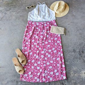 Vintage Christopher & Banks Pink White Floral Midi Skirt size 14